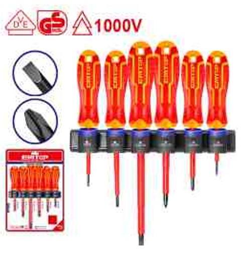 6 Pcs Insulated Screwdriver Set, SL/PH Sizes, 1000V VDE+GS, Aluminum Frame